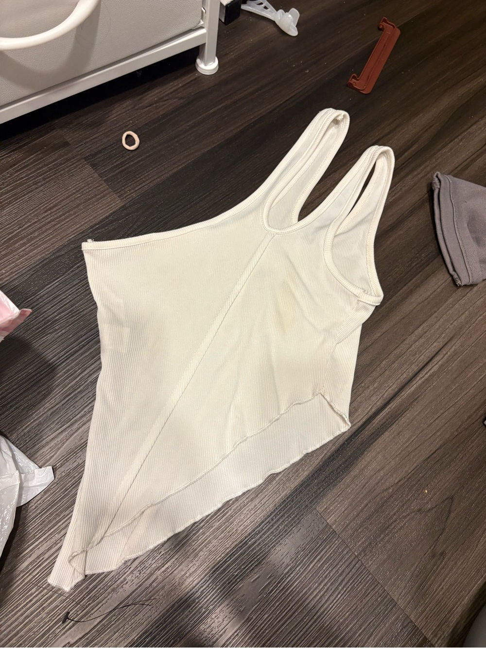 SHEIN Cream Ribbed Asymmetrical Tank